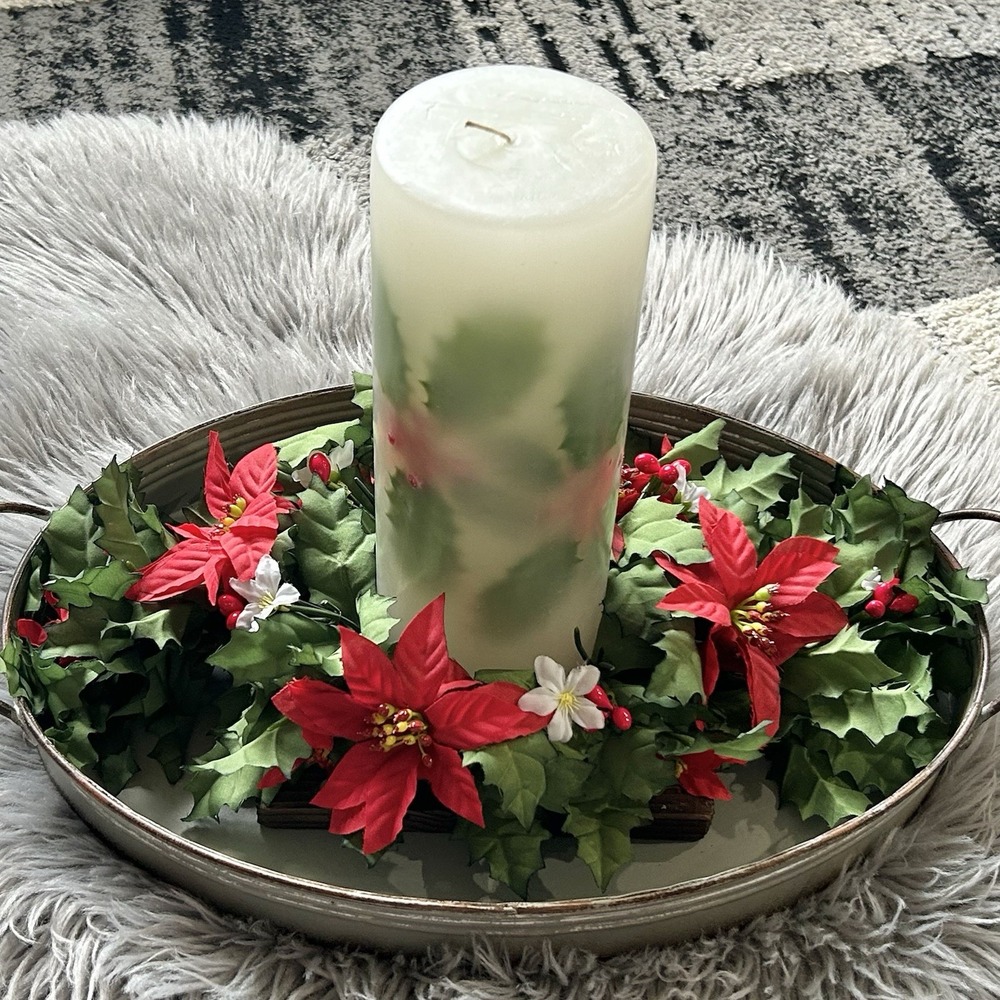 Holiday Winter Greenery Botanical Pillar Candle Centerpiece